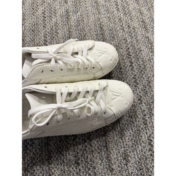 Louis Vuitton Womens White Embossed Leather Sneakers Size 8 With Monogram Detail - Picture 7 of 12